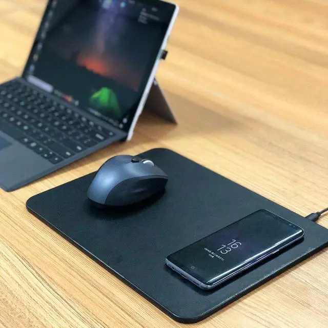 Alt view image 3 of 5 - Wireless Charger & Mouse Pad 2 in 1 Design for iPhone X / 8 / 8 Plus, Samsung Note 8 / S8 / S8+ / S8 plus / S7 / S6 Edge, Nexus 7 / 6 / 5 & All Qi Enabled Devices - BLACK [NO AC ADAPTER]