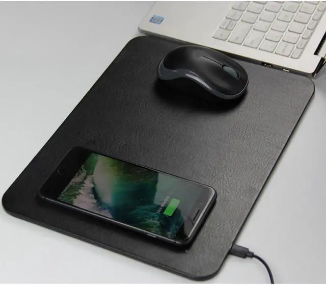 Alt view image 4 of 5 - Wireless Charger & Mouse Pad 2 in 1 Design for iPhone X / 8 / 8 Plus, Samsung Note 8 / S8 / S8+ / S8 plus / S7 / S6 Edge, Nexus 7 / 6 / 5 & All Qi Enabled Devices - BLACK [NO AC ADAPTER]
