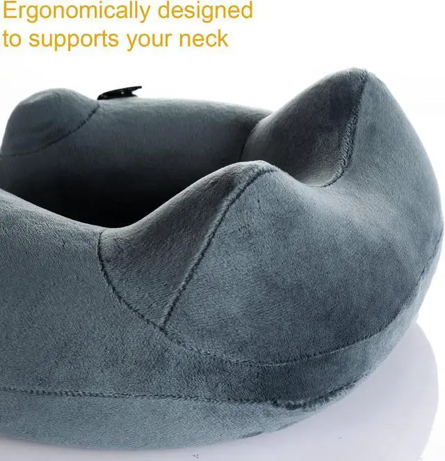 Alt view image 3 of 6 - Travel Pillow Soft Velvet Inflatable Neck Support Pillow Travel Cushion for Airplanes, Trains, Camping, Office Napping(Gray)