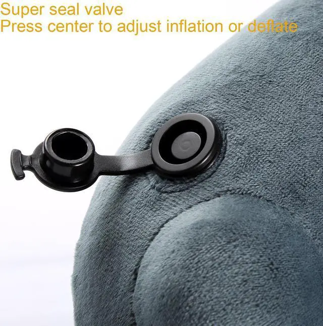 Alt view image 5 of 6 - Travel Pillow Soft Velvet Inflatable Neck Support Pillow Travel Cushion for Airplanes, Trains, Camping, Office Napping(Gray)