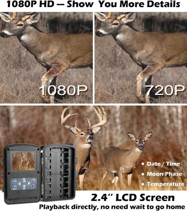 Alt view image 2 of 2 - Game Trail Camera 1080P 12MP with Sound Scouting Camera with 2.4in LCD Screen No Glow Black Infrared Night Vision 0.5s Trigger Speed IP66 Waterproof for Wildlife Hunting Monitoring Security