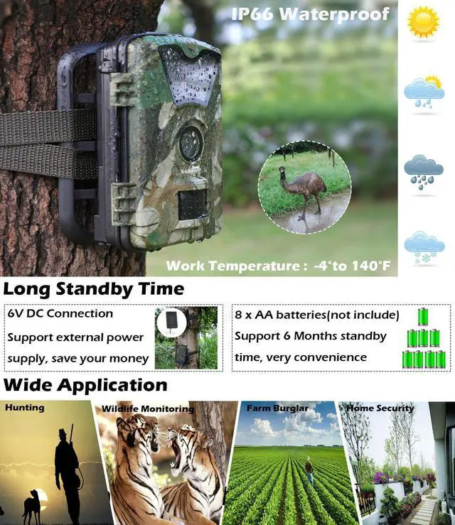 Alt view image 5 of 5 - Game Trail Camera 1080P 12MP with Sound Scouting Camera with 2.4in LCD Screen No Glow Black Infrared Night Vision 0.5s Trigger Speed IP66 Waterproof for Wildlife Hunting Monitoring Security