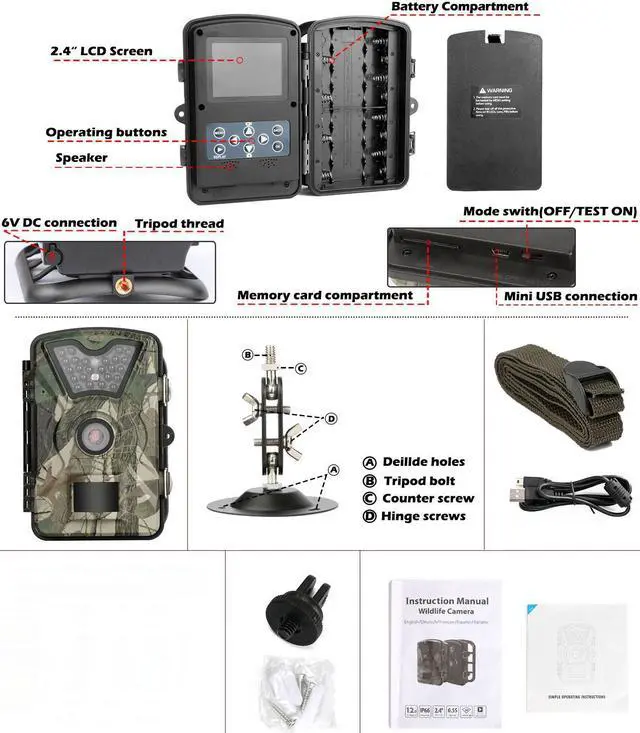 Alt view image 3 of 5 - Game Trail Camera 1080P 12MP with Sound Scouting Camera with 2.4in LCD Screen No Glow Black Infrared Night Vision 0.5s Trigger Speed IP66 Waterproof for Wildlife Hunting Monitoring Security