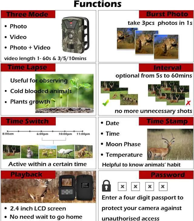 Alt view image 4 of 5 - Game Trail Camera 1080P 12MP with Sound Scouting Camera with 2.4in LCD Screen No Glow Black Infrared Night Vision 0.5s Trigger Speed IP66 Waterproof for Wildlife Hunting Monitoring Security