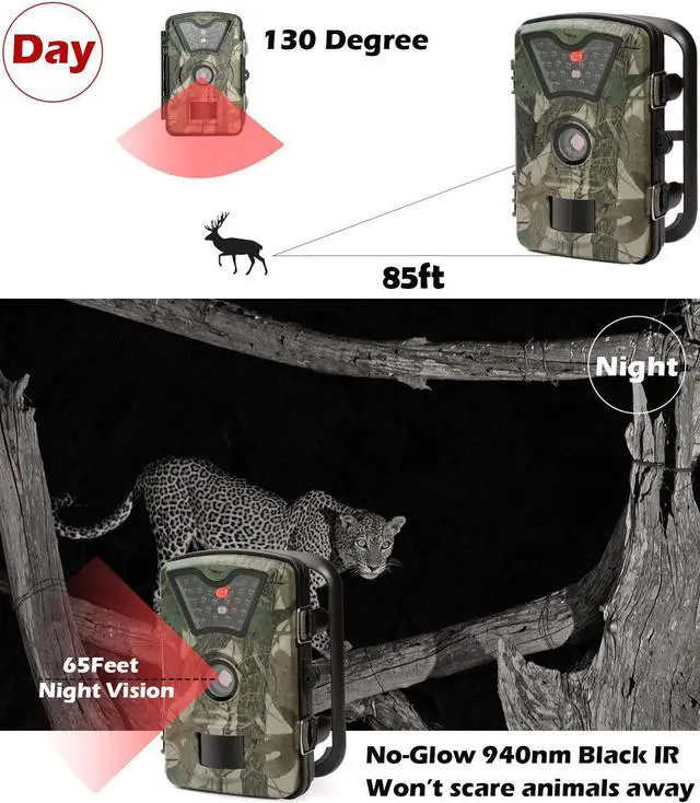 Alt view image 2 of 5 - Game Trail Camera 1080P 12MP with Sound Scouting Camera with 2.4in LCD Screen No Glow Black Infrared Night Vision 0.5s Trigger Speed IP66 Waterproof for Wildlife Hunting Monitoring Security