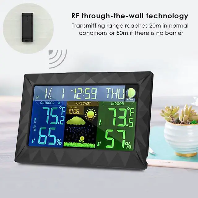 Alt view image 2 of 7 - Wireless Weather Station,Indoor Outdoor Backlight Temperature Humidity Monitor Forecast Stations Color Alarm Clock with Outdoor Remote Sensor