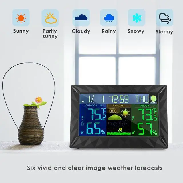 Alt view image 3 of 7 - Wireless Weather Station,Indoor Outdoor Backlight Temperature Humidity Monitor Forecast Stations Color Alarm Clock with Outdoor Remote Sensor