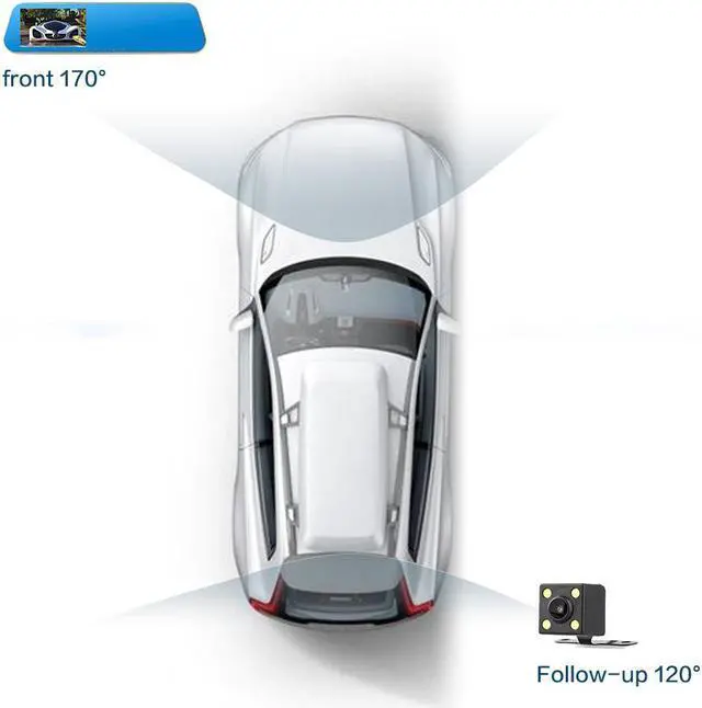 Alt view image 4 of 6 - 4.3" FHD 1080P Dual Lens Car Camera Dash Cam DVR Recorder 170°Wide Angle Front and Rear Mirror Backup Camera with G-Sensor, Loop Recording, Night Vision and Parking Mode