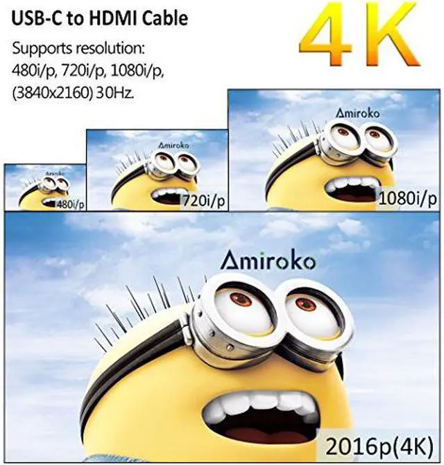 Alt view image 7 of 7 - USB C to HDMI Cable 6FT, USB 3.1 Type C (Thunderbolt 3 Compatible) to HDMI 4K Cable for Macbook Pro 2016, Macbook 12", Chromebook Pixel, Galaxy S8/S8+ etc to HDTV, Monitor, Projector