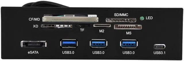 Alt view image 2 of 7 - 5.25 inch PC Computer Front panel All-in-1 Multifunction card reader with 3ports USB3.0,Type-C, eSATA ,Support M2, MSO, SD, MS, XD, 64G CF card (STW-3125),PC Panel 5.25" multifunctional Card Reader
