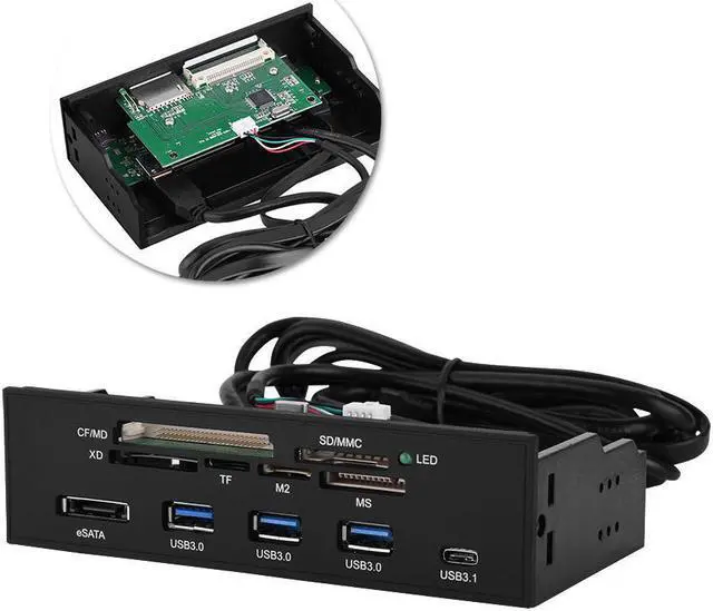 Alt view image 3 of 7 - 5.25 inch PC Computer Front panel All-in-1 Multifunction card reader with 3ports USB3.0,Type-C, eSATA ,Support M2, MSO, SD, MS, XD, 64G CF card (STW-3125),PC Panel 5.25" multifunctional Card Reader