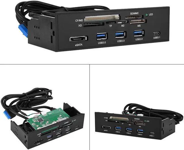 Alt view image 6 of 7 - 5.25 inch PC Computer Front panel All-in-1 Multifunction card reader with 3ports USB3.0,Type-C, eSATA ,Support M2, MSO, SD, MS, XD, 64G CF card (STW-3125),PC Panel 5.25" multifunctional Card Reader