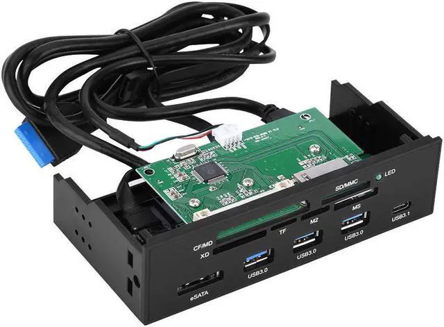 Alt view image 5 of 7 - 5.25 inch PC Computer Front panel All-in-1 Multifunction card reader with 3ports USB3.0,Type-C, eSATA ,Support M2, MSO, SD, MS, XD, 64G CF card (STW-3125),PC Panel 5.25" multifunctional Card Reader