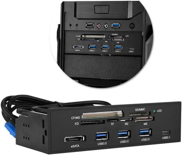 Main image of 5.25 inch PC Computer Front panel All-in-1 Multifunction card reader with 3ports USB3.0,Type-C, eSATA ,Support M2, MSO, SD, MS, XD, 64G CF card (STW-3125),PC Panel 5.25" multifunctional Card Reader