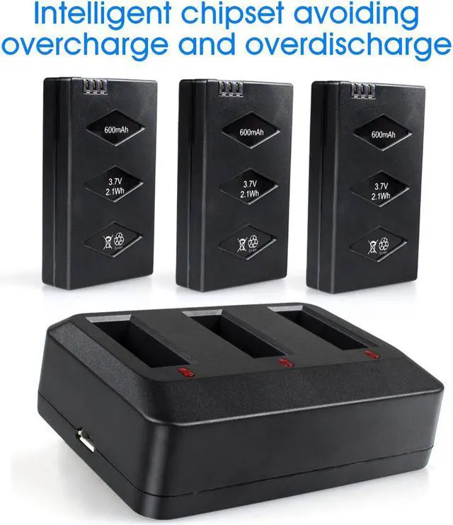 Alt view image 4 of 7 - Battery for Parrot Mini Drone 3-Pack 3.7V 600mAh 20C Li-po Battery with 3-Port Rapid Charger Circuit Protective IC for Parrot MiniDrone Jumping Sumo Swing Mambo Rolling Spider