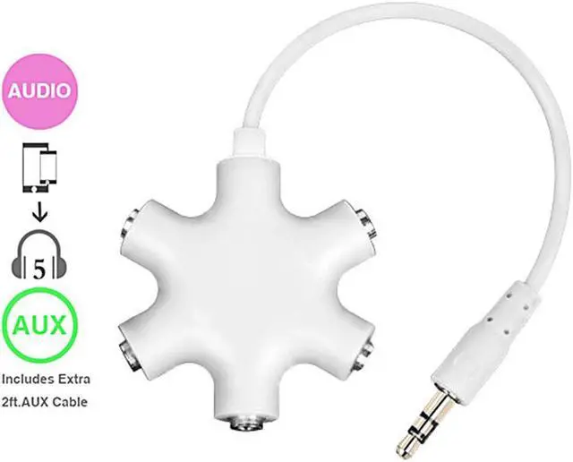 Alt view image 2 of 5 - Headphone Splitter 3.5mm,1 to 5 Stereo Audio Adapter Converter for Samsung iPhone iPod iPad MP3/MP4 Players Tablets (pack of 2)