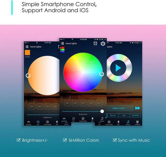Alt view image 5 of 7 - LED Light Strip RGB Strip Lights LED Tape Lights Compatible with Alexa and Google Home 150 5050 SMD LEDs Smart Wifi Strip Lights