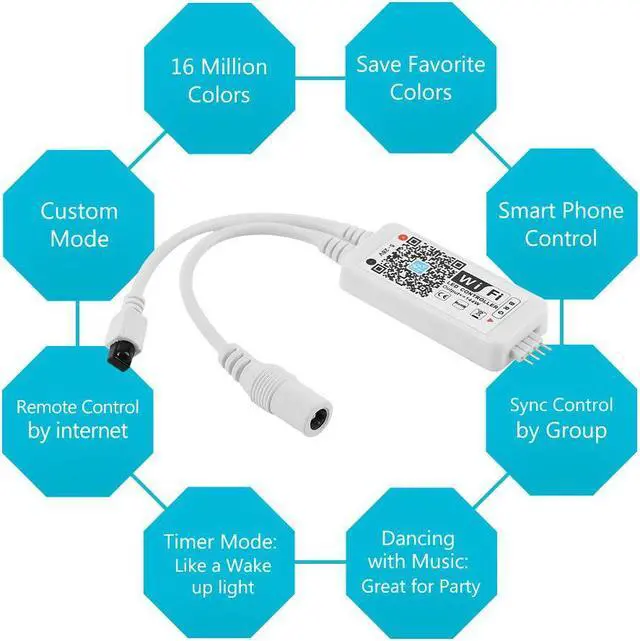 Alt view image 3 of 7 - WiFi Wireless LED Smart Controller Working with Android and IOS System Mobile Phone Free App for GRB LED Light Strips 5050 3528 LEDs Comes With One 24 Keys Remote Control