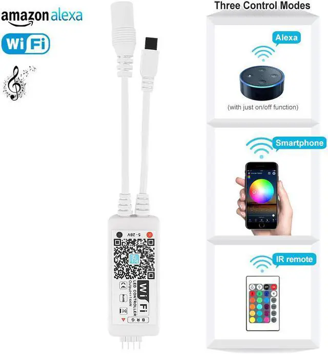 Alt view image 2 of 7 - WiFi Wireless LED Smart Controller Working with Android and IOS System Mobile Phone Free App for GRB LED Light Strips 5050 3528 LEDs Comes With One 24 Keys Remote Control