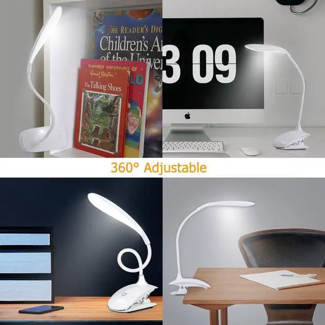 Alt view image 5 of 6 - Clip on Reading Light for Bed, 3 Level Brightness LED Book Light, Rechargeable & Portable Desk Light, 360° Adjustable, Touch Control, Dimmable, Eyesight Protection for Travel, Read, Study