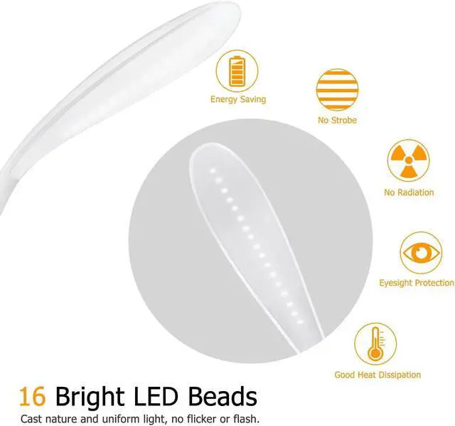 Alt view image 4 of 6 - Clip on Reading Light for Bed, 3 Level Brightness LED Book Light, Rechargeable & Portable Desk Light, 360° Adjustable, Touch Control, Dimmable, Eyesight Protection for Travel, Read, Study