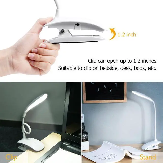 Alt view image 6 of 6 - Clip on Reading Light for Bed, 3 Level Brightness LED Book Light, Rechargeable & Portable Desk Light, 360° Adjustable, Touch Control, Dimmable, Eyesight Protection for Travel, Read, Study