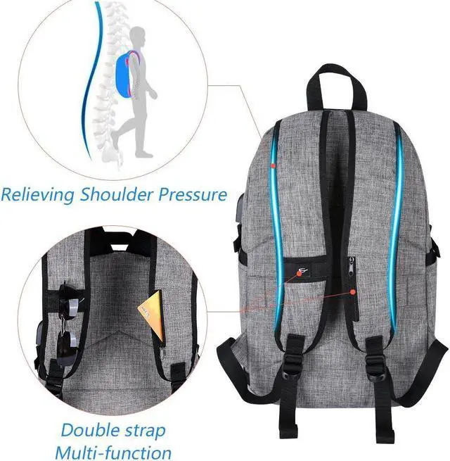 Alt view image 6 of 6 - Travel Laptop Backpack Business Laptop Backpack College School Backpack with USB Charging Port and Lock &Headphone interface Water-resistant Laptop Bag for Women and Men Fits up to 15.6-Inch Laptop