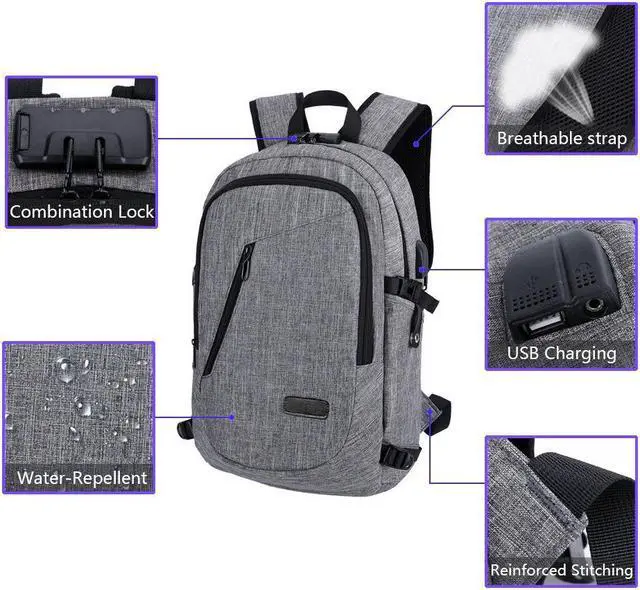 Alt view image 2 of 6 - Travel Laptop Backpack Business Laptop Backpack College School Backpack with USB Charging Port and Lock &Headphone interface Water-resistant Laptop Bag for Women and Men Fits up to 15.6-Inch Laptop