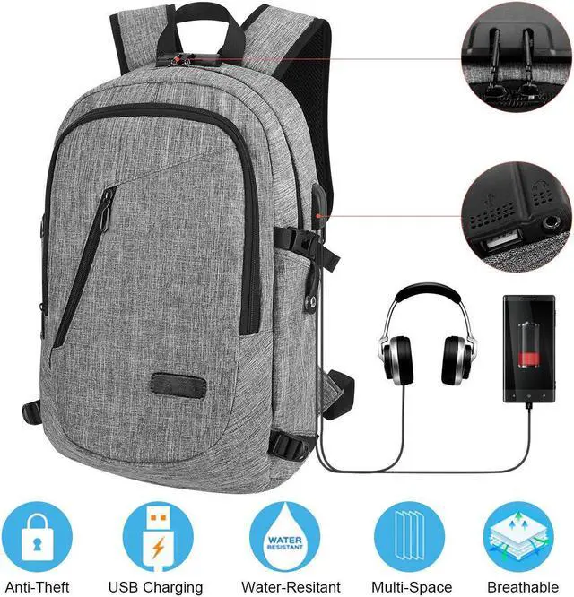 Main image of Travel Laptop Backpack Business Laptop Backpack College School Backpack with USB Charging Port and Lock &Headphone interface Water-resistant Laptop Bag for Women and Men Fits up to 15.6-Inch Laptop