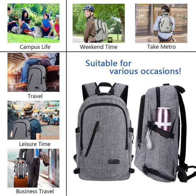 Alt view image 3 of 6 - Travel Laptop Backpack Business Laptop Backpack College School Backpack with USB Charging Port and Lock &Headphone interface Water-resistant Laptop Bag for Women and Men Fits up to 15.6-Inch Laptop