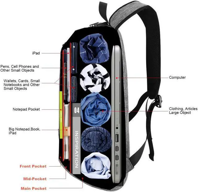 Alt view image 5 of 6 - Travel Laptop Backpack Business Laptop Backpack College School Backpack with USB Charging Port and Lock &Headphone interface Water-resistant Laptop Bag for Women and Men Fits up to 15.6-Inch Laptop
