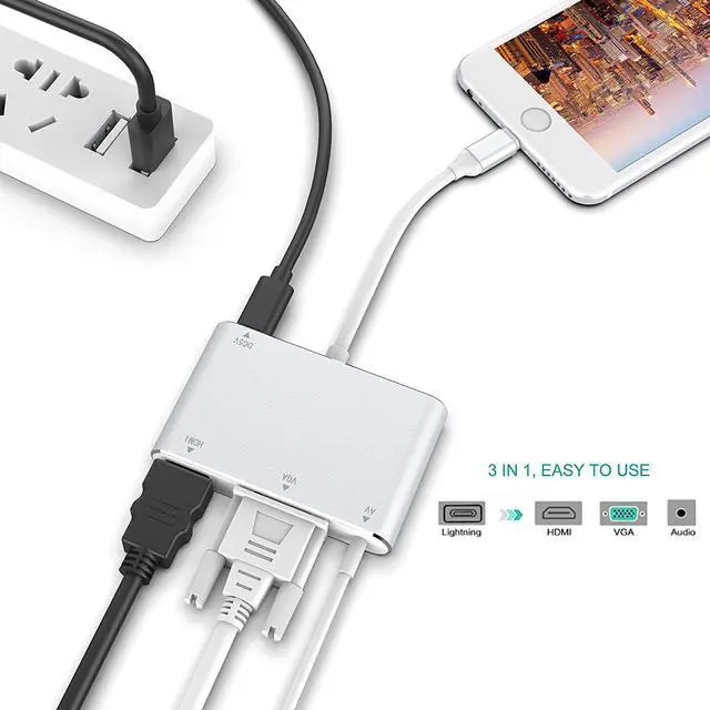 Alt view image 6 of 7 - Lightning to HDMI VGA AV Adapter Converter 4 IN 1 Plug and Play HDMI VGA Audio AV Multiport Digital Connector with Power Supply Port for iPhone XS Max X 8 7 6 6s 5 iPad iPod on HDTV Projector