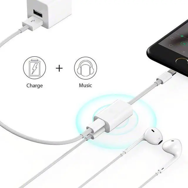 Alt view image 3 of 6 - iphone Dongle Splitter,Auxiliary Car Cables,iPhone 7 Plus 8 Plus X Adapter & Splitter,[2018 UPGRADED],Dual Lightning Headphone,Lightning Adapter, Audio Charge Adapter,for iPhone7/7Plus, iPhone8