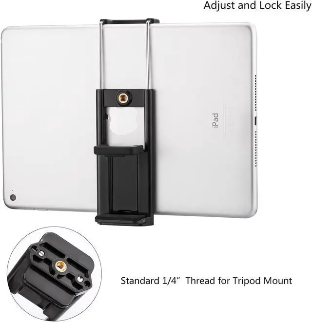 Alt view image 5 of 7 - 2 in 1 Universal Tablet iPad Mount Holder Tripod Adapter & Phone Mount Tripod Adapter, Tablet Tripod Holder, Use for both Tablet and Cellphone, Fits on Tripod, Monopod, Selfie Stick, etc.
