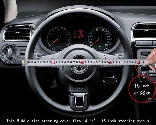 Alt view image 3 of 6 - Auto Car Steering Wheel Covers Universal 15" Genuine Leather Anti Slip Odor Free