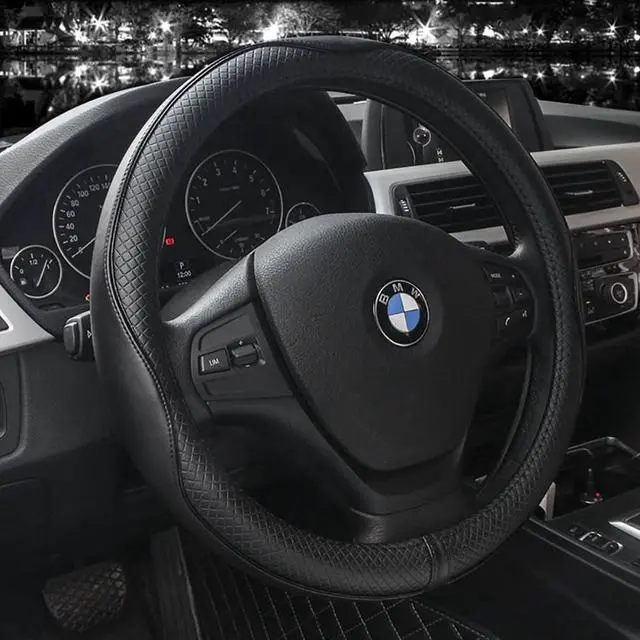 Main image of Auto Car Steering Wheel Covers Universal 15" Genuine Leather Anti Slip Odor Free