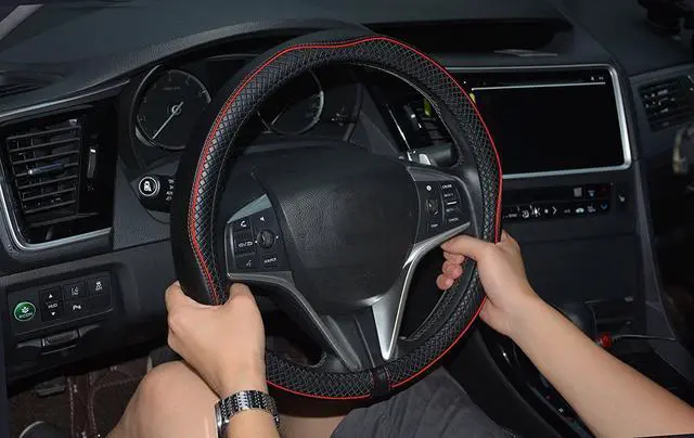 Alt view image 7 of 7 - Auto Car Steering Wheel Covers Universal 15" Genuine Leather Anti Slip Odor Free