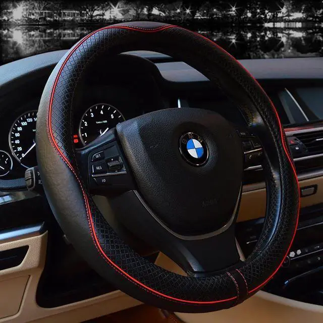 Main image of Auto Car Steering Wheel Covers Universal 15" Genuine Leather Anti Slip Odor Free