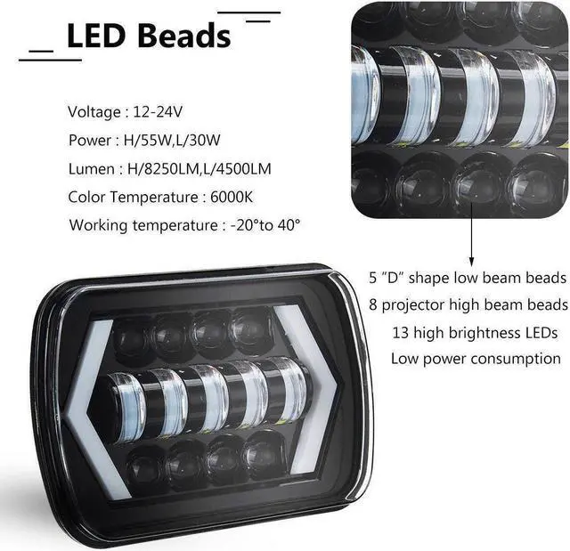 Alt view image 4 of 7 - LED Projector Headlight Hi-Lo Beam Halo DRL For Jeep Cherokee XJ Truck 7x6'' 5X7