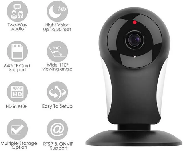 Alt view image 4 of 6 - Home Security Camera System,HD 960P Wireless IP Camera Support 2.4GHz Wifi, Day/Night Vision, Indoor/Outdoor Cam for House, Baby, Pet Security BLACK