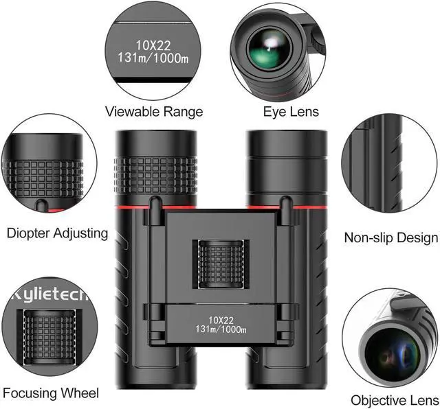 Alt view image 6 of 7 - 10X22 Mini Binoculars with Tripod Mount, HD Portable Roof Small Pocket Folding Binoculars with BAK7 Prism FMC Lens for Adults and Kids Birding, Sightseeing, Hunting, Sporting Game