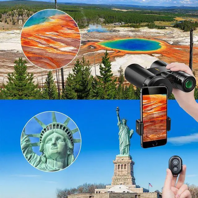 Alt view image 4 of 7 - Binoculars for Adults, 12x42 Low Night Vision Binoculars Telescopes with Cell Phone Photography Adapter and Wireless Camera Shutter Remote Control for Bird Watching/Hunting/Camping/Travelling