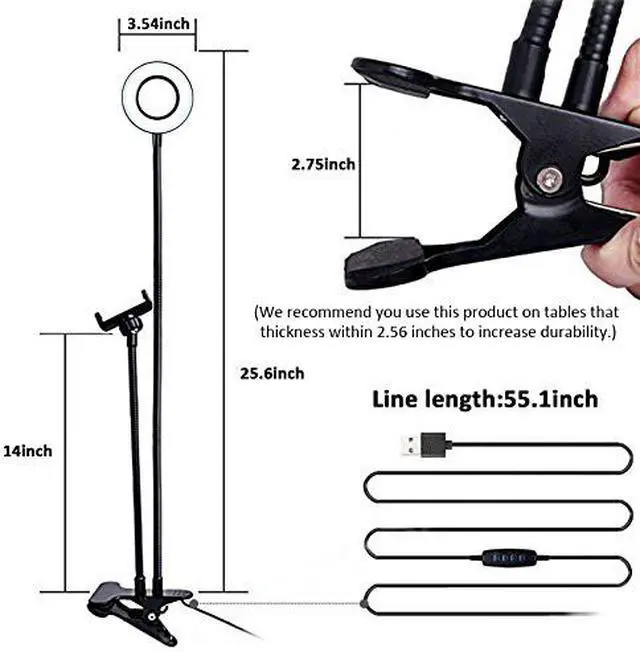 Alt view image 4 of 7 - Selfie Ring Light with Cell Phone Holder Stand for Live Stream / Makeup, Clip Lazy Bracket for iPhone / Android, [3-Light Mode] [10-Level Brightness] LED Desk Lamp for Kitchen, Bedroom