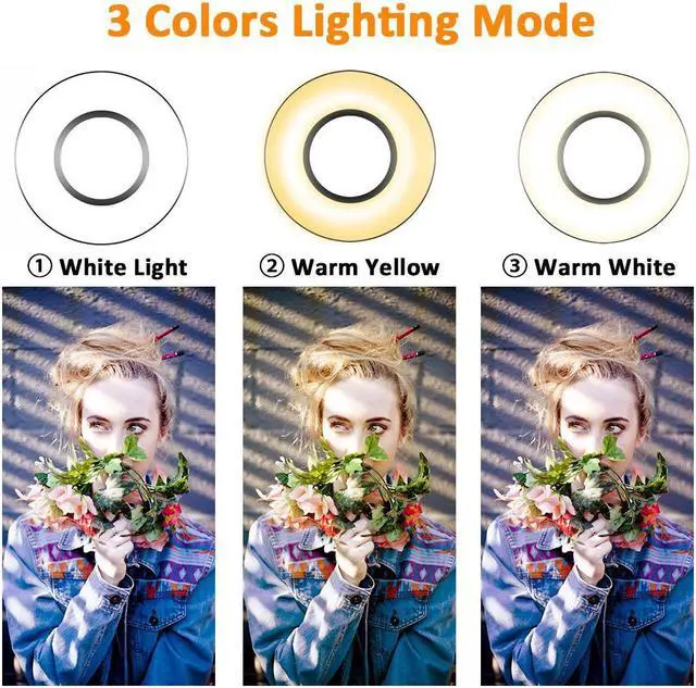 Alt view image 2 of 7 - Selfie Ring Light with Cell Phone Holder Stand for Live Stream / Makeup, Clip Lazy Bracket for iPhone / Android, [3-Light Mode] [10-Level Brightness] LED Desk Lamp for Kitchen, Bedroom