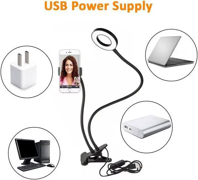 Alt view image 7 of 7 - Selfie Ring Light with Cell Phone Holder Stand for Live Stream / Makeup, Clip Lazy Bracket for iPhone / Android, [3-Light Mode] [10-Level Brightness] LED Desk Lamp for Kitchen, Bedroom