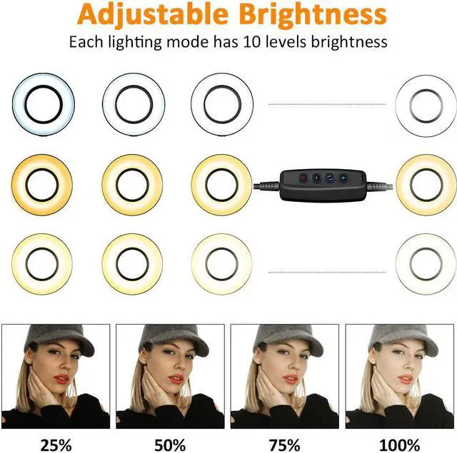Alt view image 3 of 7 - Selfie Ring Light with Cell Phone Holder Stand for Live Stream / Makeup, Clip Lazy Bracket for iPhone / Android, [3-Light Mode] [10-Level Brightness] LED Desk Lamp for Kitchen, Bedroom