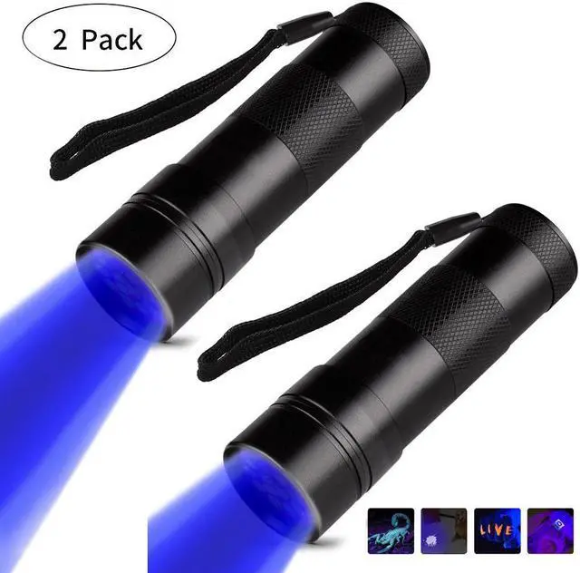 Main image of 2 Pack Blacklight Flashlight Scorpion UV Flashlight, Ultraviolet LED Flashlight, Pet Urine and Stains Detector, Scorpion Hunting, 3 Light Modes with Zoom Function