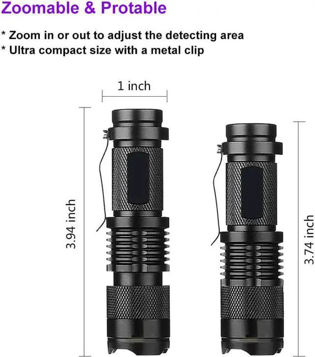 Alt view image 6 of 7 - 2 Pack Blacklight Flashlight Scorpion UV Flashlight, Ultraviolet LED Flashlight, Pet Urine and Stains Detector, Scorpion Hunting, 3 Light Modes with Zoom Function