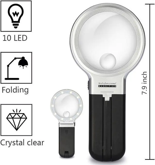 Alt view image 2 of 7 - LED Lighted Hands Free Magnifying Glass with Light Stand - 3X 4.5X Large Handheld Illuminated Magnifier For Reading, Inspection, Soldering, Needlework, Repair, Hobby & Crafts