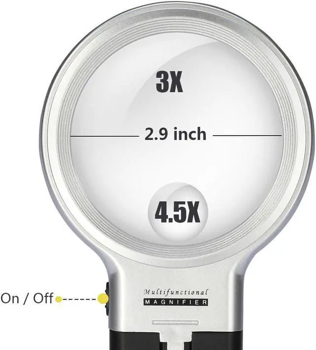 Alt view image 4 of 7 - LED Lighted Hands Free Magnifying Glass with Light Stand - 3X 4.5X Large Handheld Illuminated Magnifier For Reading, Inspection, Soldering, Needlework, Repair, Hobby & Crafts